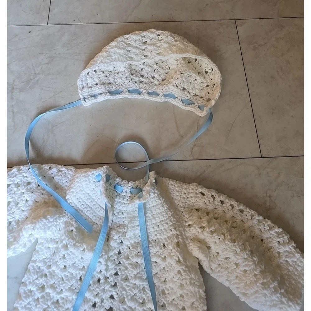 Spring Baby‎ Boy Handmade Crochet Baptism Christening Baby Outfit Set 3-6 Months